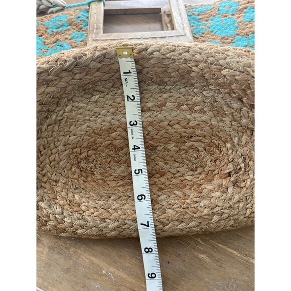 Beach Wood Handle Jute Tote Bag in Aqua - Picture 11 of 11